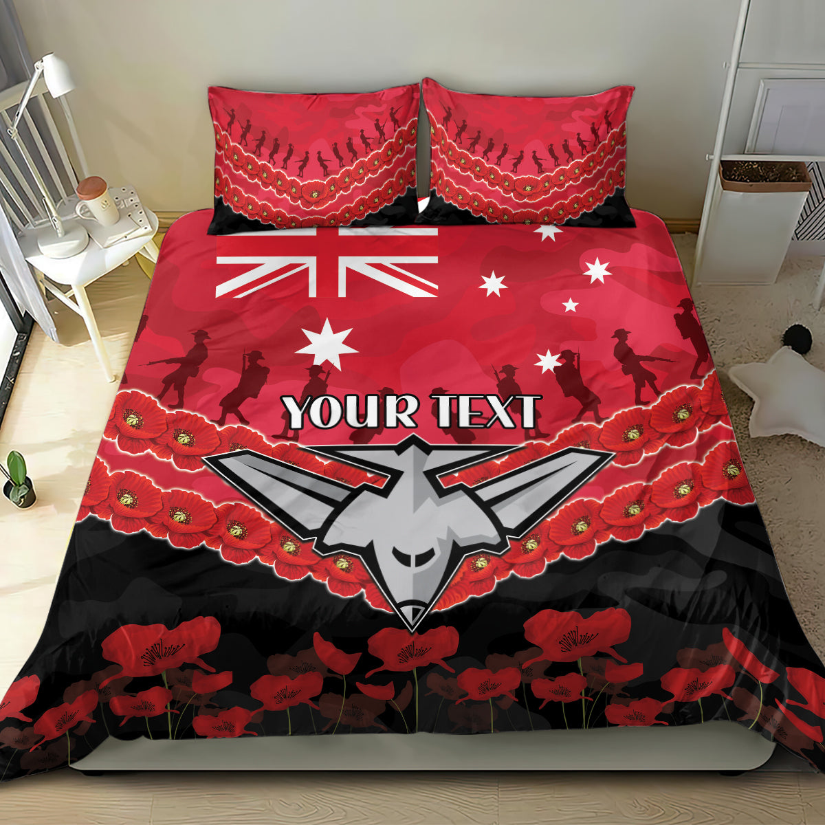 Custom Bombers Football Bedding Set ANZAC Lest We Forget