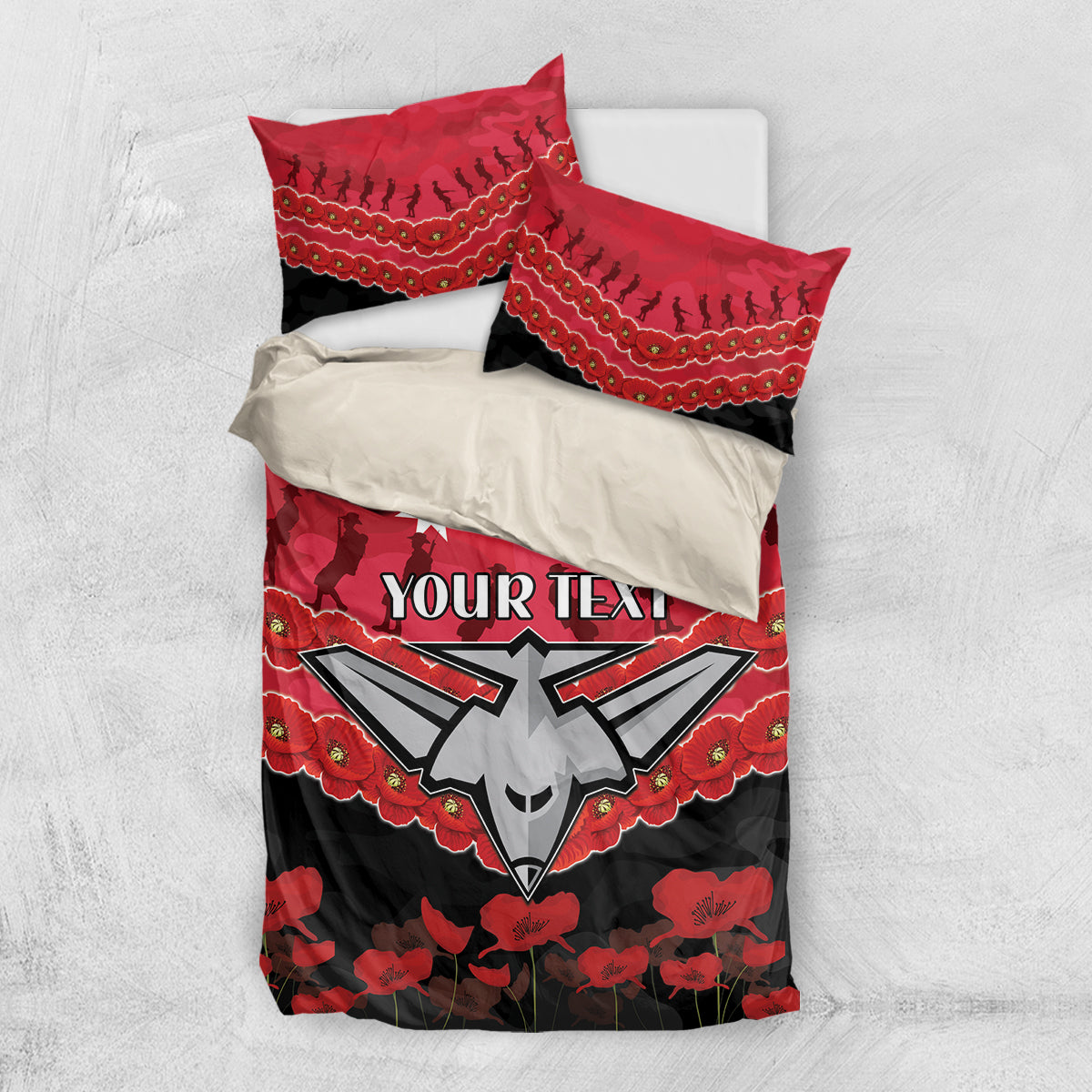 Custom Bombers Football Bedding Set ANZAC Lest We Forget