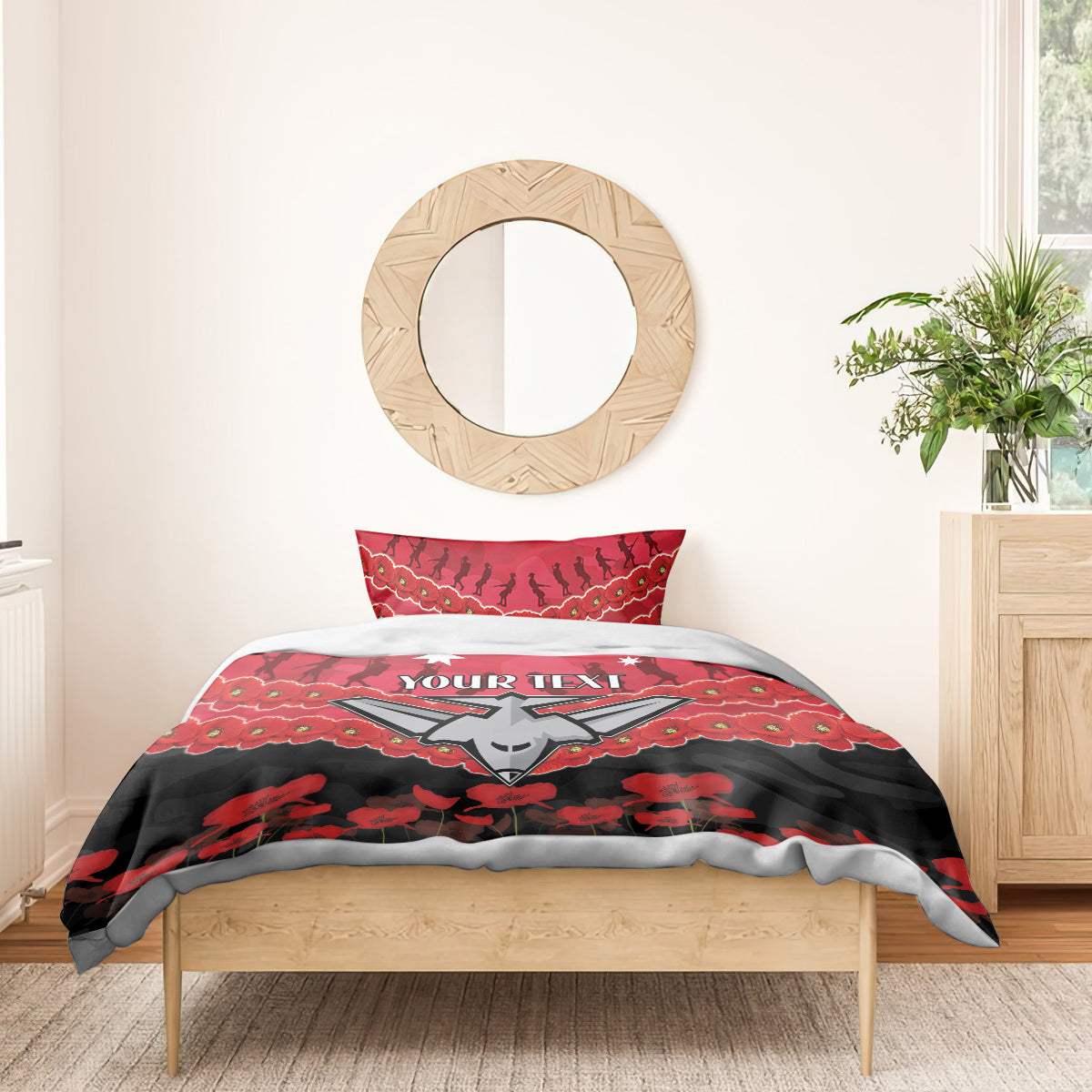 Custom Bombers Football Bedding Set ANZAC Lest We Forget