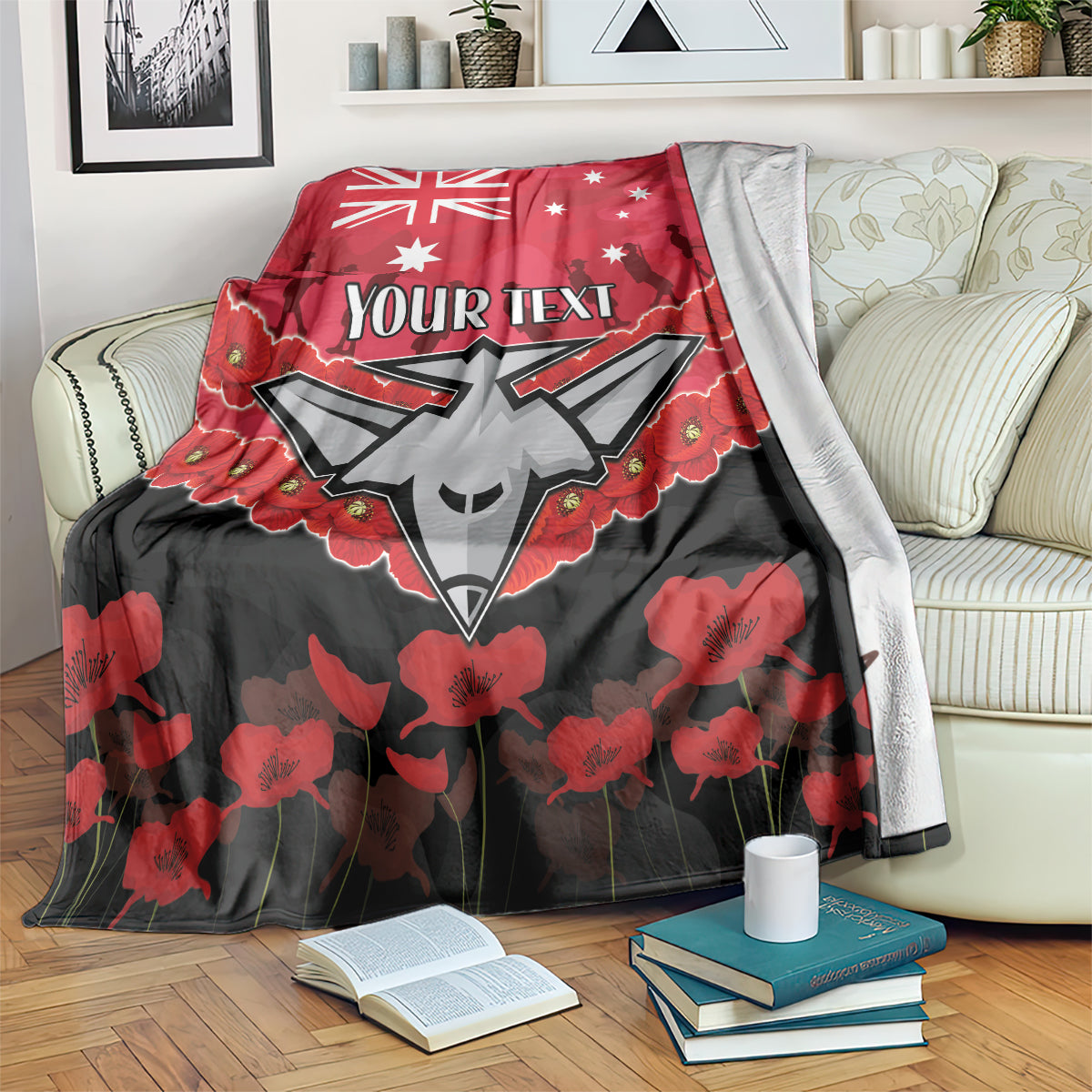 Custom Bombers Football Blanket ANZAC Lest We Forget