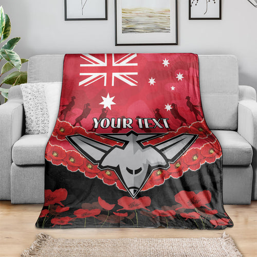 Custom Bombers Football Blanket ANZAC Lest We Forget