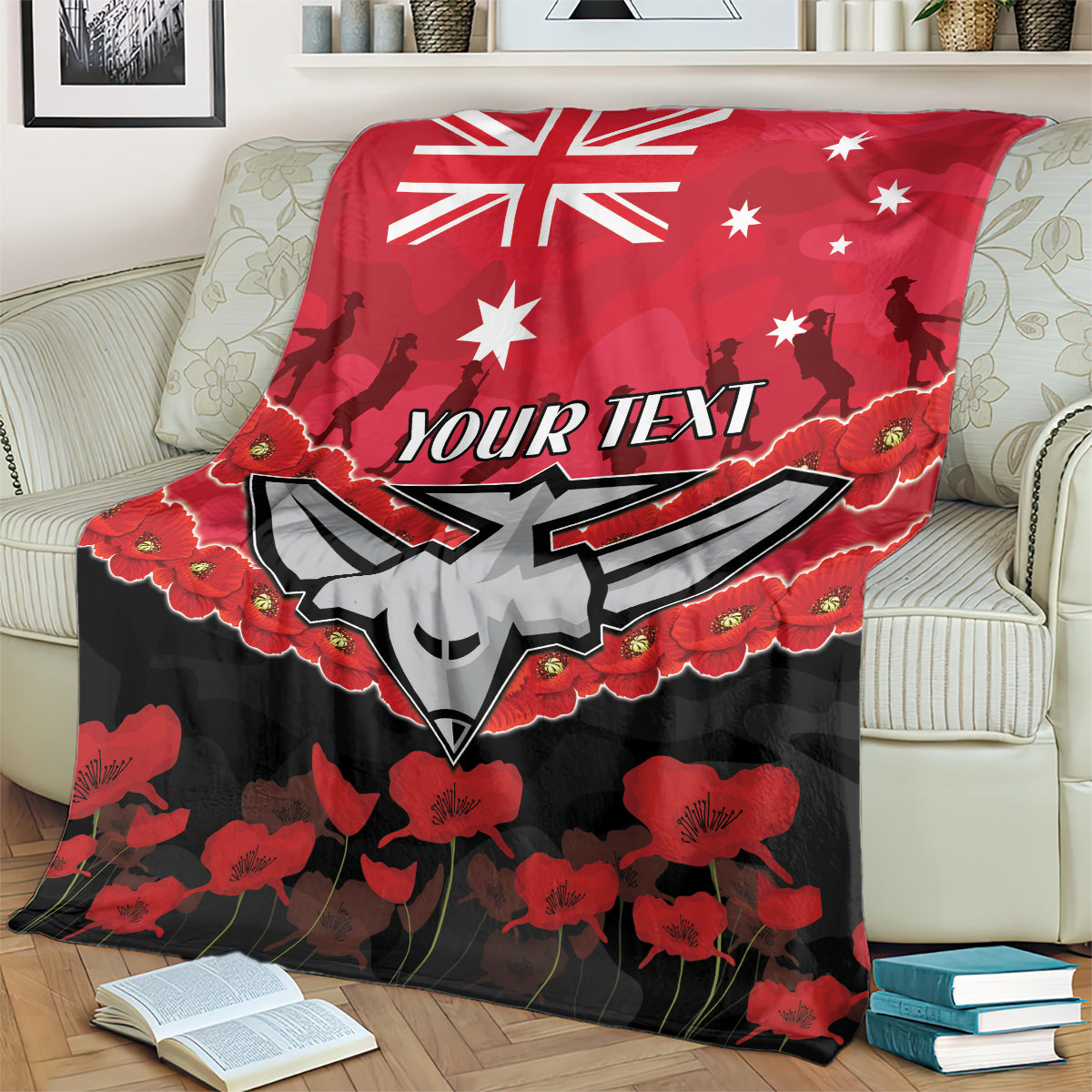 Custom Bombers Football Blanket ANZAC Lest We Forget