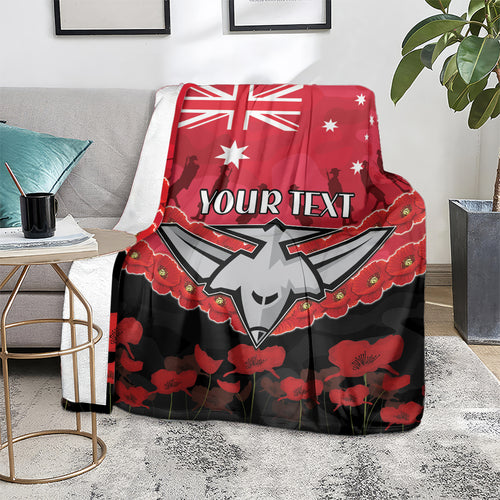 Custom Bombers Football Blanket ANZAC Lest We Forget