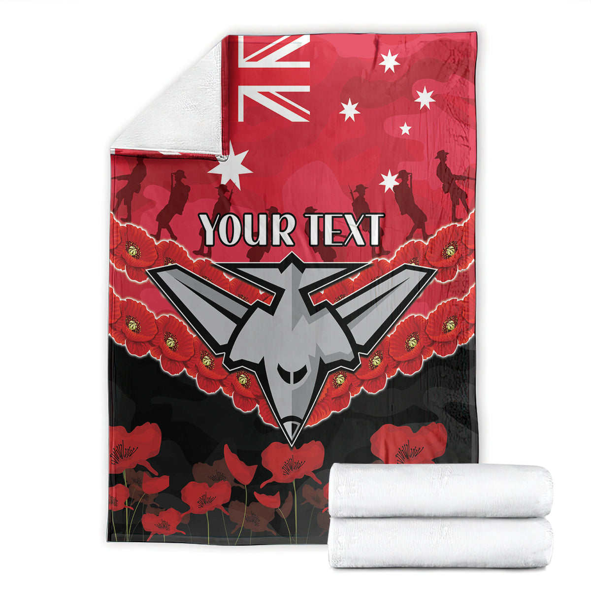 Custom Bombers Football Blanket ANZAC Lest We Forget