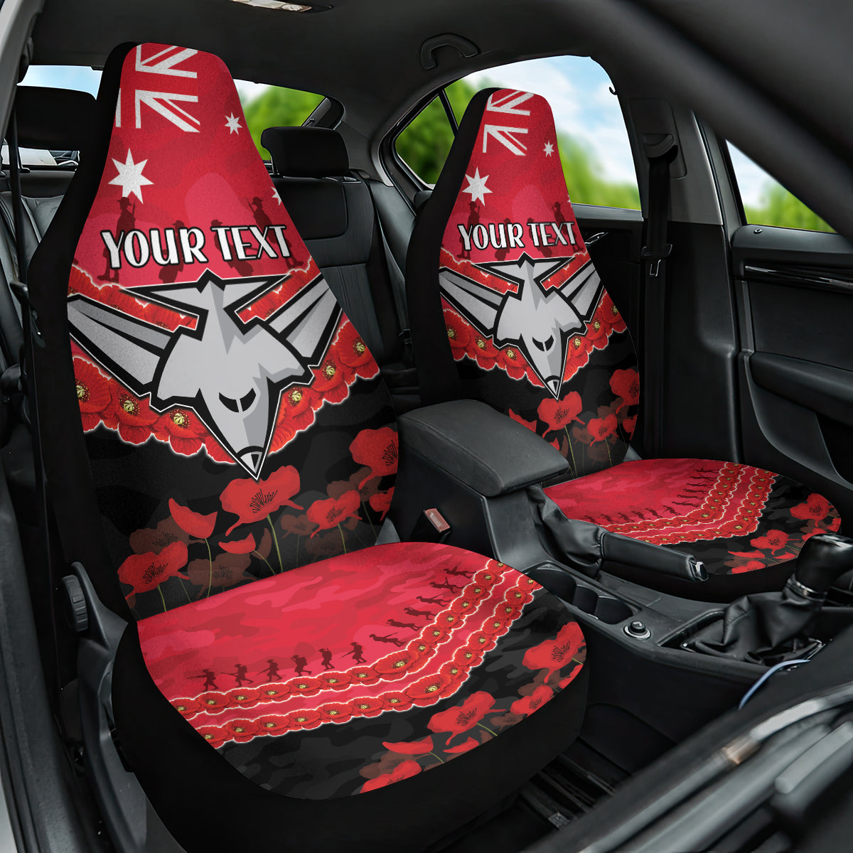 Custom Bombers Football Car Seat Cover ANZAC Lest We Forget