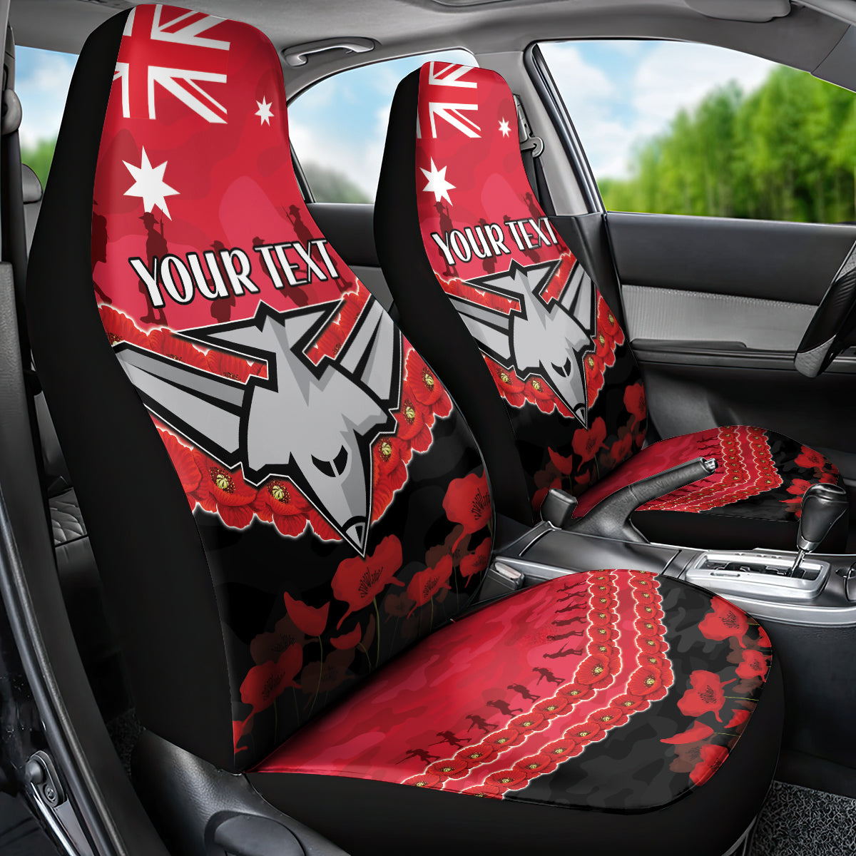 Custom Bombers Football Car Seat Cover ANZAC Lest We Forget