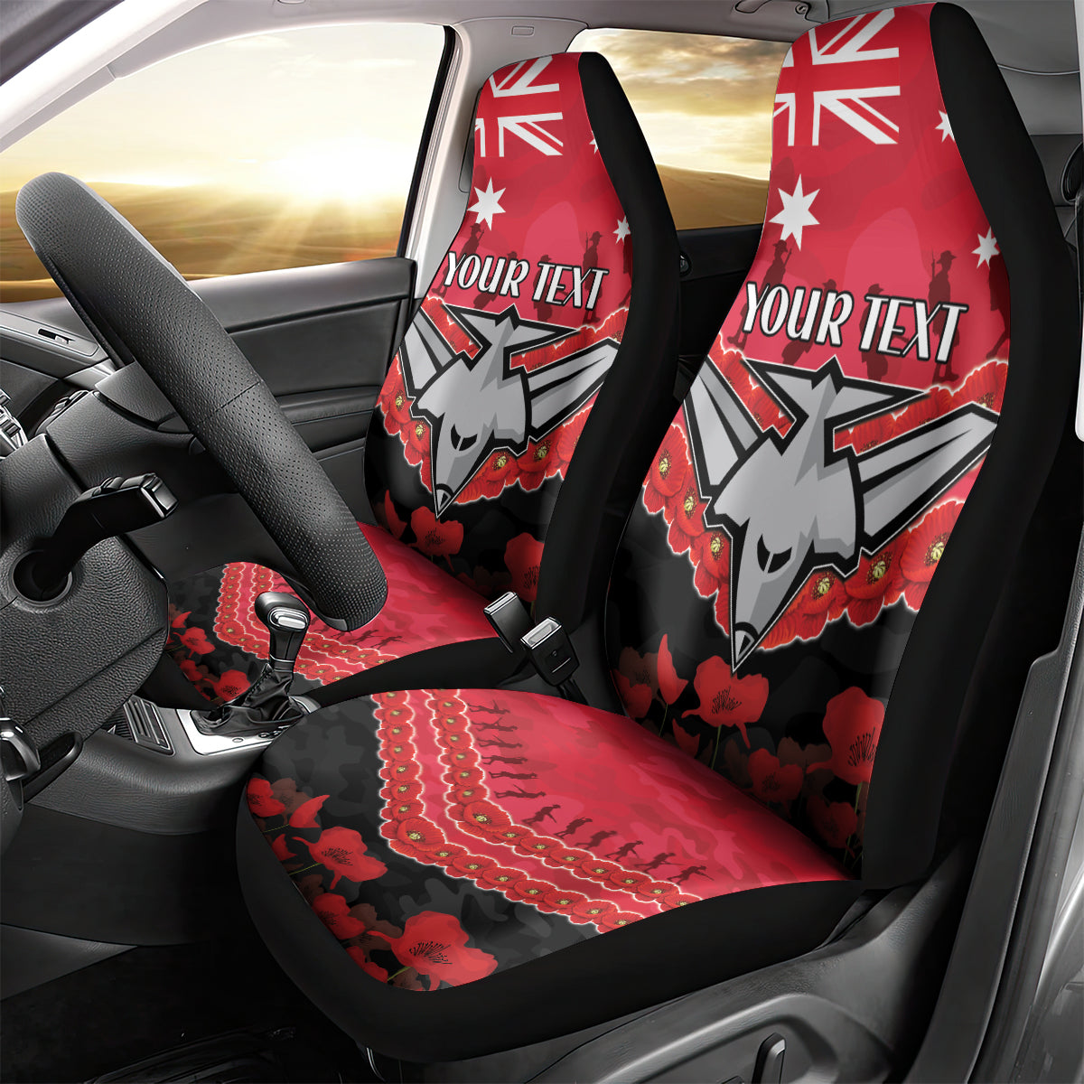 Custom Bombers Football Car Seat Cover ANZAC Lest We Forget