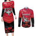 Custom Bombers Football Couples Matching Long Sleeve Bodycon Dress and Long Sleeve Button Shirt ANZAC Lest We Forget