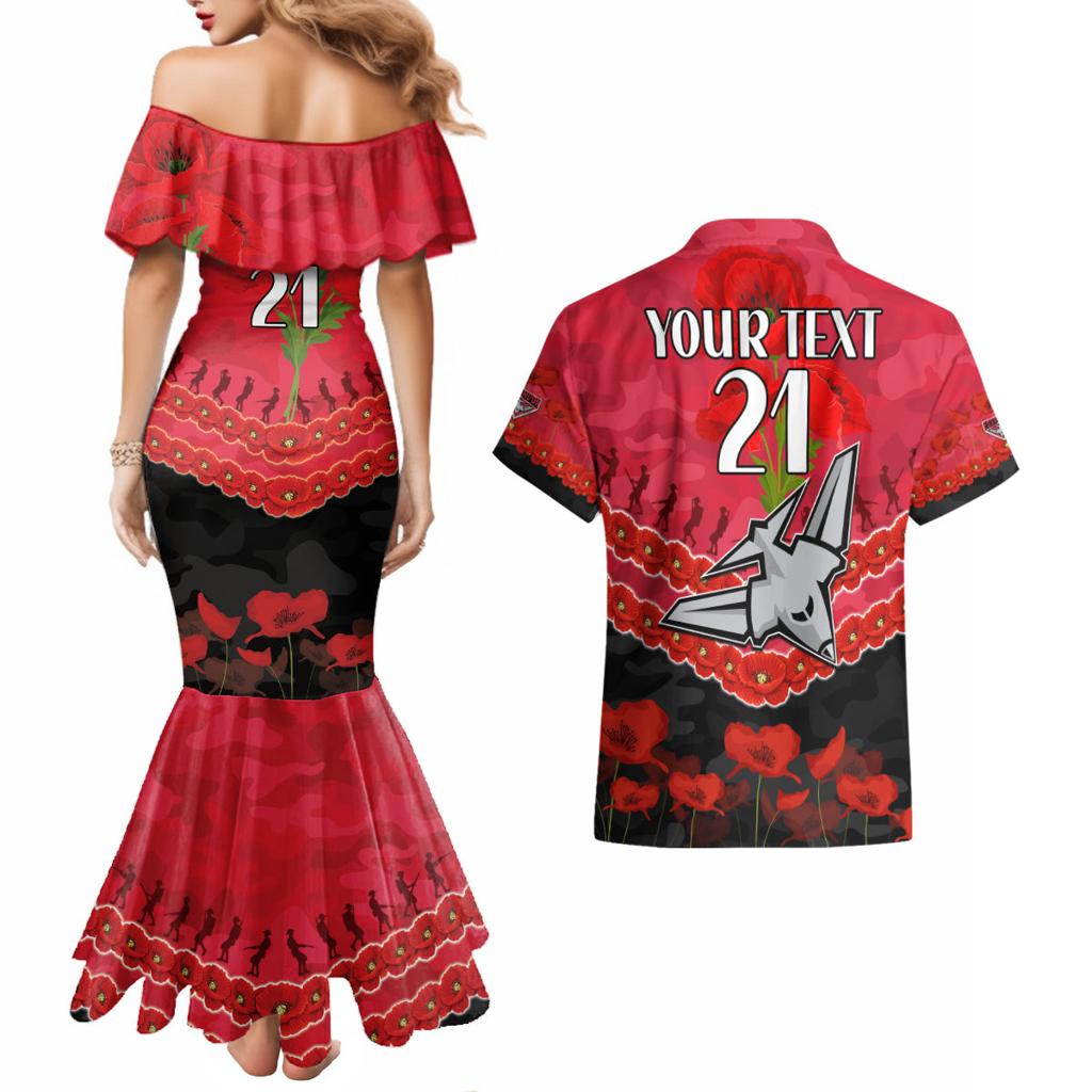 Custom Bombers Football Couples Matching Mermaid Dress and Hawaiian Shirt ANZAC Lest We Forget