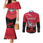 Custom Bombers Football Couples Matching Mermaid Dress and Long Sleeve Button Shirt ANZAC Lest We Forget