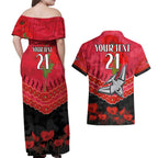 Custom Bombers Football Couples Matching Off Shoulder Maxi Dress and Hawaiian Shirt ANZAC Lest We Forget