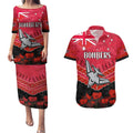 Custom Bombers Football Couples Matching Puletasi and Hawaiian Shirt ANZAC Lest We Forget