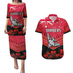 Custom Bombers Football Couples Matching Puletasi and Hawaiian Shirt ANZAC Lest We Forget