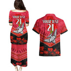Custom Bombers Football Couples Matching Puletasi and Hawaiian Shirt ANZAC Lest We Forget