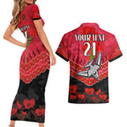Custom Bombers Football Couples Matching Short Sleeve Bodycon Dress and Hawaiian Shirt ANZAC Lest We Forget