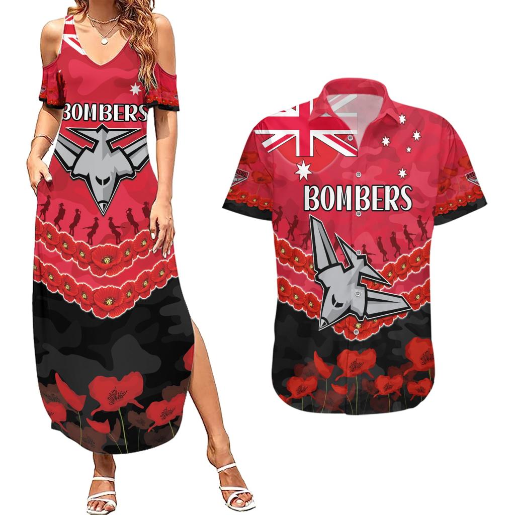 Custom Bombers Football Couples Matching Summer Maxi Dress and Hawaiian Shirt ANZAC Lest We Forget