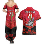 Custom Bombers Football Couples Matching Summer Maxi Dress and Hawaiian Shirt ANZAC Lest We Forget