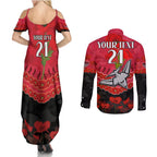 Custom Bombers Football Couples Matching Summer Maxi Dress and Long Sleeve Button Shirt ANZAC Lest We Forget