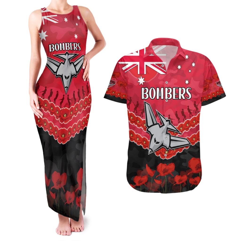 Custom Bombers Football Couples Matching Tank Maxi Dress and Hawaiian Shirt ANZAC Lest We Forget