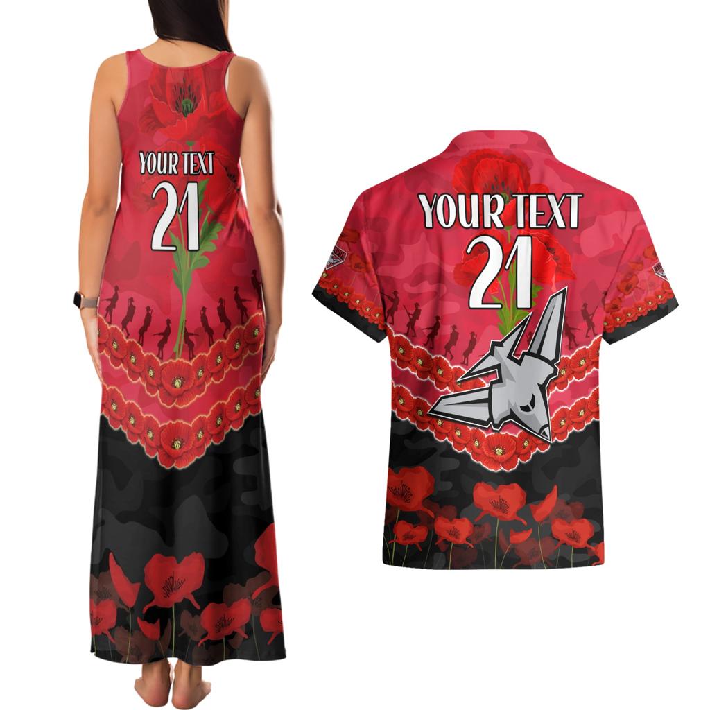 Custom Bombers Football Couples Matching Tank Maxi Dress and Hawaiian Shirt ANZAC Lest We Forget