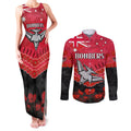 Custom Bombers Football Couples Matching Tank Maxi Dress and Long Sleeve Button Shirt ANZAC Lest We Forget