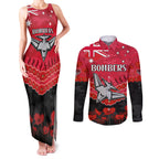 Custom Bombers Football Couples Matching Tank Maxi Dress and Long Sleeve Button Shirt ANZAC Lest We Forget