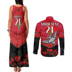Custom Bombers Football Couples Matching Tank Maxi Dress and Long Sleeve Button Shirt ANZAC Lest We Forget