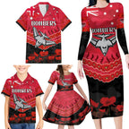 Custom Bombers Football Family Matching Long Sleeve Bodycon Dress and Hawaiian Shirt ANZAC Lest We Forget