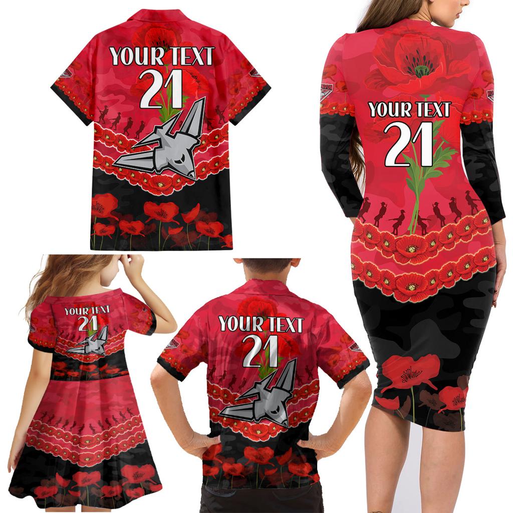 Custom Bombers Football Family Matching Long Sleeve Bodycon Dress and Hawaiian Shirt ANZAC Lest We Forget