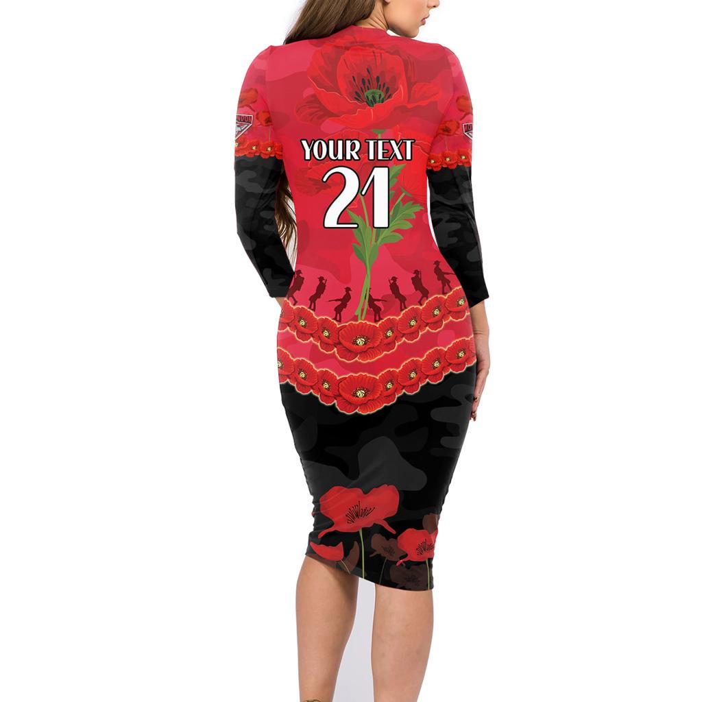 Custom Bombers Football Family Matching Long Sleeve Bodycon Dress and Hawaiian Shirt ANZAC Lest We Forget