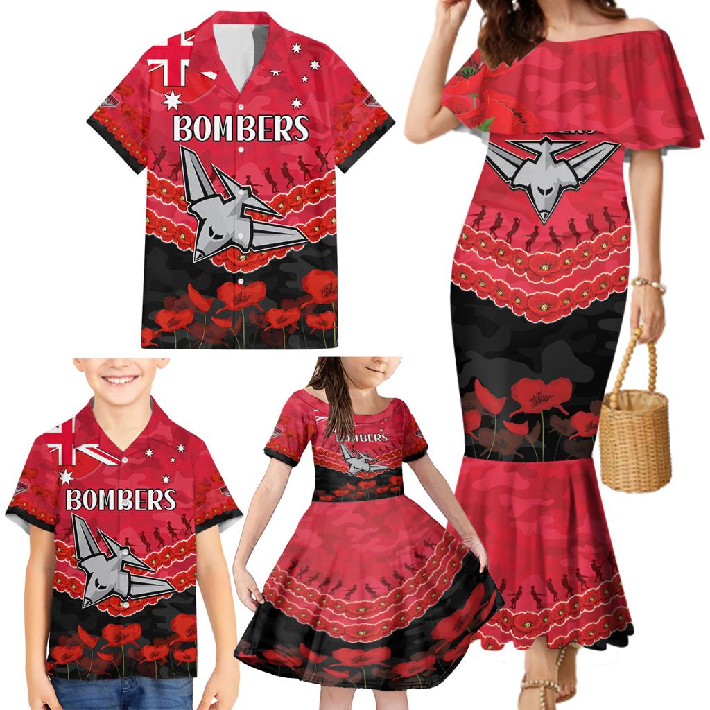 Custom Bombers Football Family Matching Mermaid Dress and Hawaiian Shirt ANZAC Lest We Forget