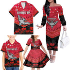 Custom Bombers Football Family Matching Off The Shoulder Long Sleeve Dress and Hawaiian Shirt ANZAC Lest We Forget
