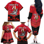 Custom Bombers Football Family Matching Off The Shoulder Long Sleeve Dress and Hawaiian Shirt ANZAC Lest We Forget