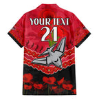 Custom Bombers Football Family Matching Off The Shoulder Long Sleeve Dress and Hawaiian Shirt ANZAC Lest We Forget
