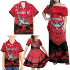 Custom Bombers Football Family Matching Off Shoulder Maxi Dress and Hawaiian Shirt ANZAC Lest We Forget