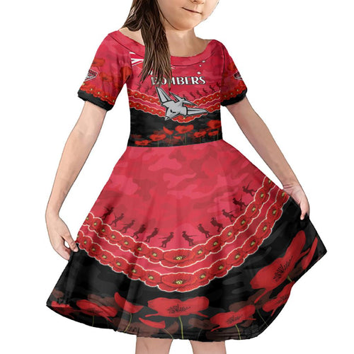 Custom Bombers Football Family Matching Off Shoulder Short Dress and Hawaiian Shirt ANZAC Lest We Forget
