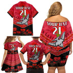 Custom Bombers Football Family Matching Off Shoulder Short Dress and Hawaiian Shirt ANZAC Lest We Forget