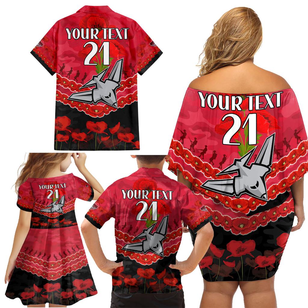 Custom Bombers Football Family Matching Off Shoulder Short Dress and Hawaiian Shirt ANZAC Lest We Forget