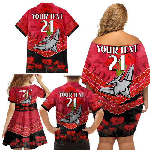 Custom Bombers Football Family Matching Off Shoulder Short Dress and Hawaiian Shirt ANZAC Lest We Forget