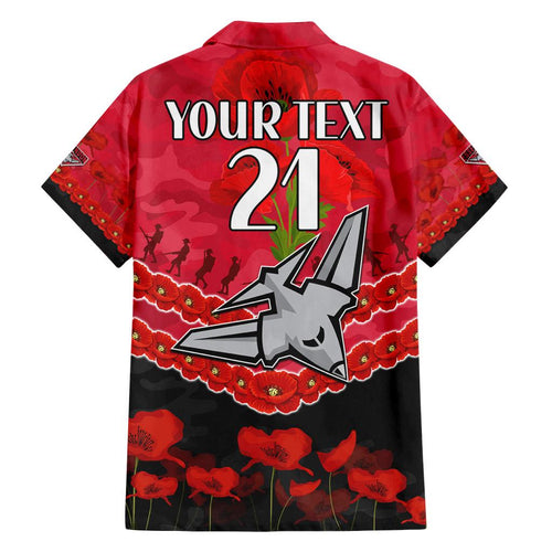 Custom Bombers Football Family Matching Off Shoulder Short Dress and Hawaiian Shirt ANZAC Lest We Forget