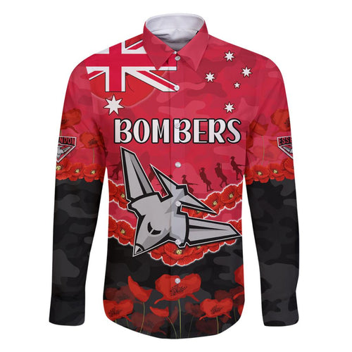 Custom Bombers Football Family Matching Off Shoulder Short Dress and Hawaiian Shirt ANZAC Lest We Forget