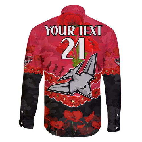 Custom Bombers Football Family Matching Off Shoulder Short Dress and Hawaiian Shirt ANZAC Lest We Forget