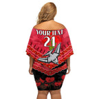 Custom Bombers Football Family Matching Off Shoulder Short Dress and Hawaiian Shirt ANZAC Lest We Forget