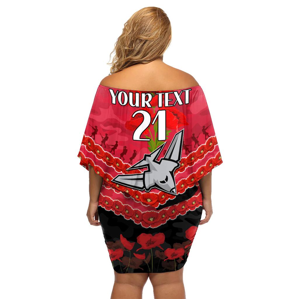 Custom Bombers Football Family Matching Off Shoulder Short Dress and Hawaiian Shirt ANZAC Lest We Forget