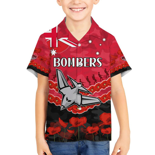 Custom Bombers Football Family Matching Off Shoulder Short Dress and Hawaiian Shirt ANZAC Lest We Forget