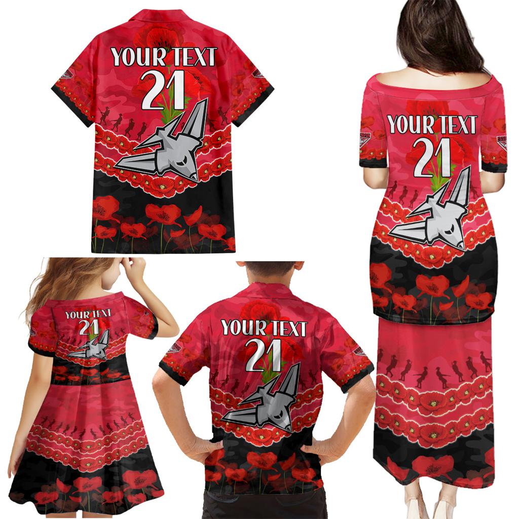 Custom Bombers Football Family Matching Puletasi and Hawaiian Shirt ANZAC Lest We Forget