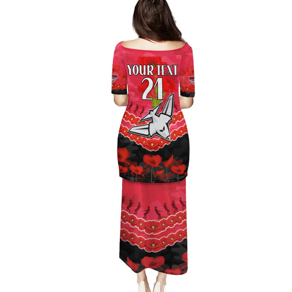 Custom Bombers Football Family Matching Puletasi and Hawaiian Shirt ANZAC Lest We Forget