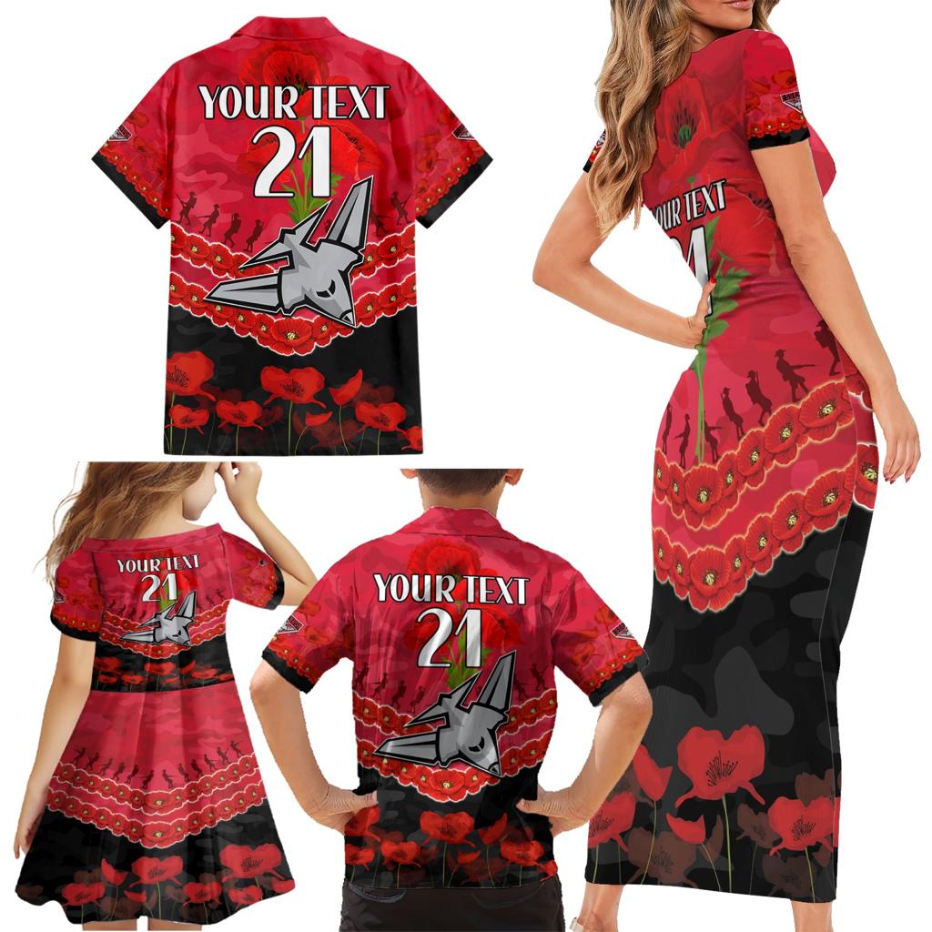 Custom Bombers Football Family Matching Short Sleeve Bodycon Dress and Hawaiian Shirt ANZAC Lest We Forget
