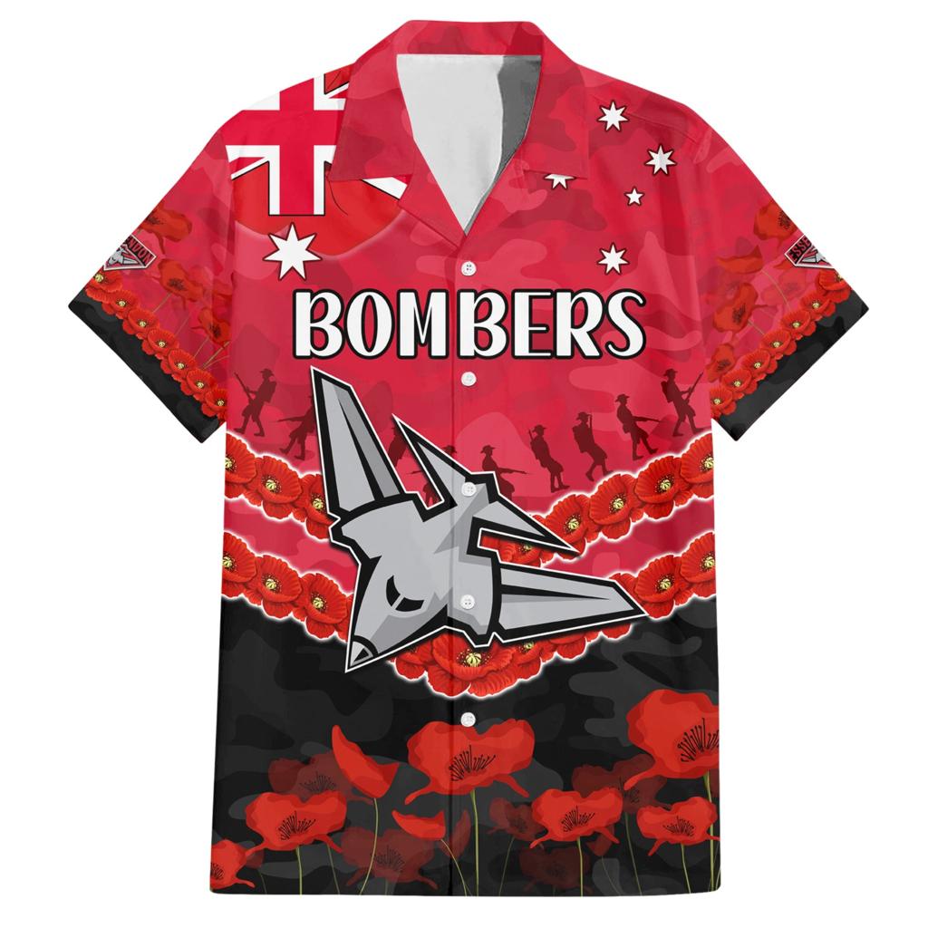 Custom Bombers Football Family Matching Short Sleeve Bodycon Dress and Hawaiian Shirt ANZAC Lest We Forget
