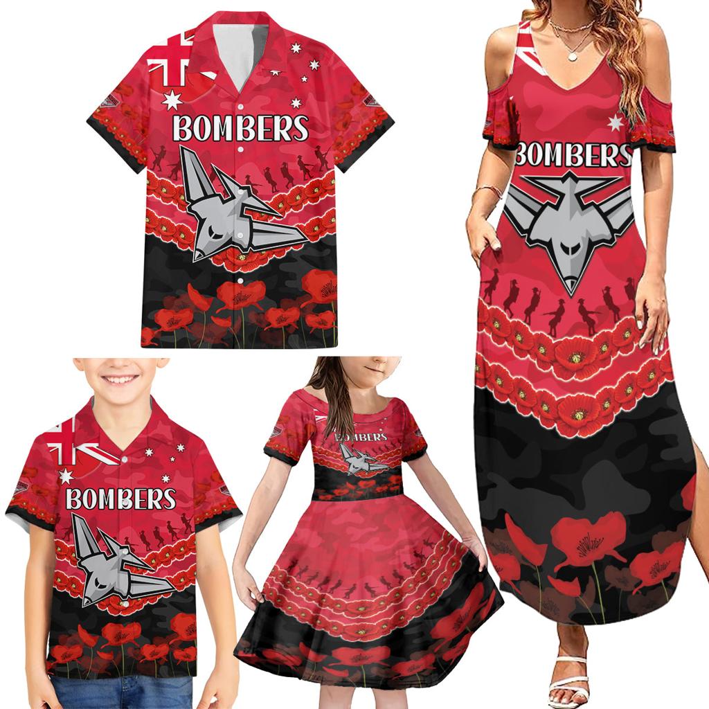 Custom Bombers Football Family Matching Summer Maxi Dress and Hawaiian Shirt ANZAC Lest We Forget